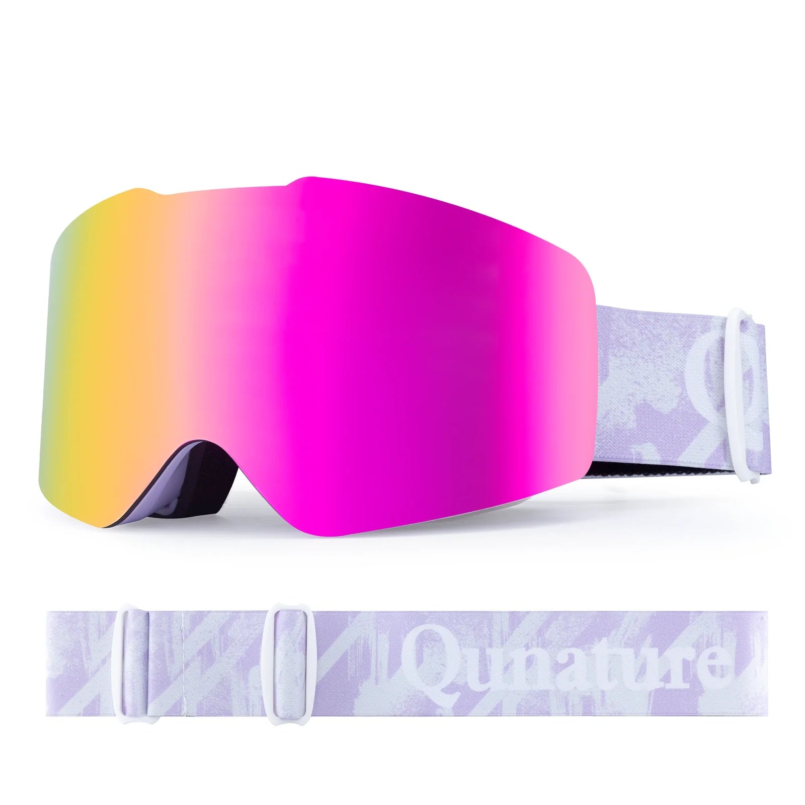 Multicolored ski goggles with a purple strap on a white background#Color_Purple