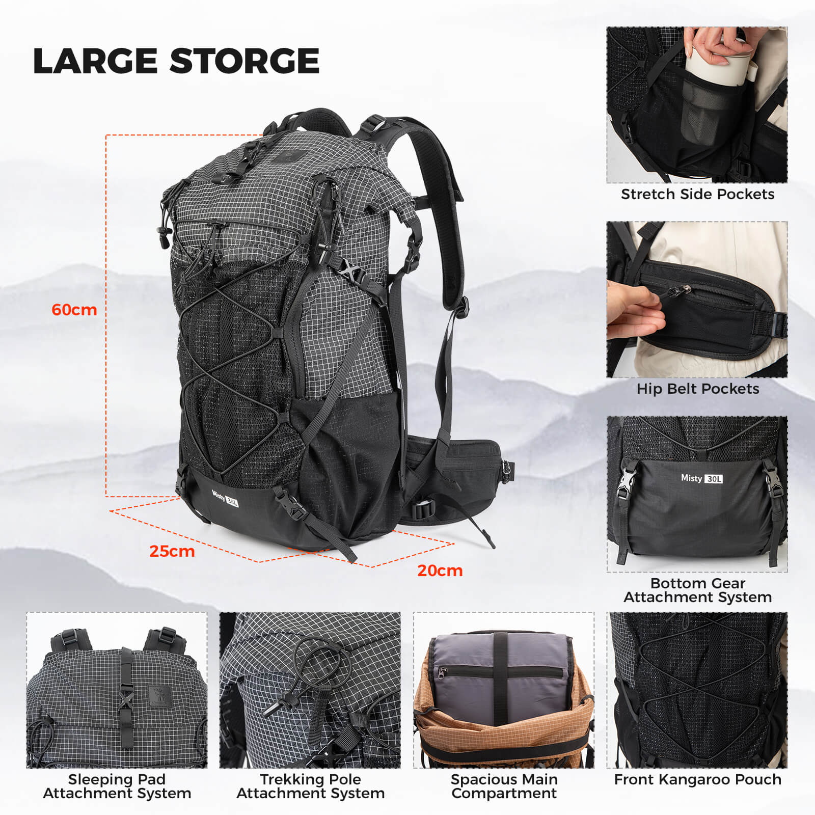 Qunature lightweight hiking backpack designed for outdoor adventures, offering comfort, durability, and practical storage options.