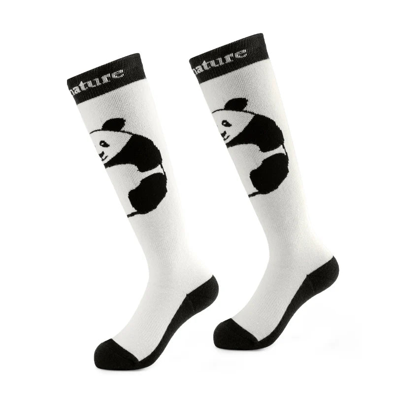 White socks with panda design and black accents on a white background#Color_White