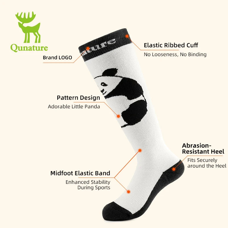 White sock with black panda design and features labeled on a white background