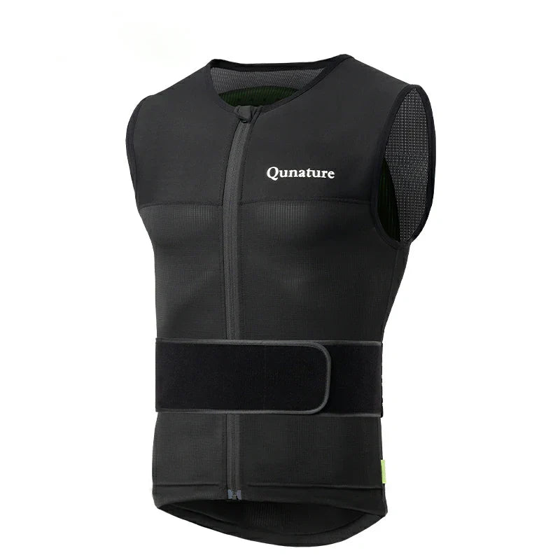 A black impact-resistant ski vest