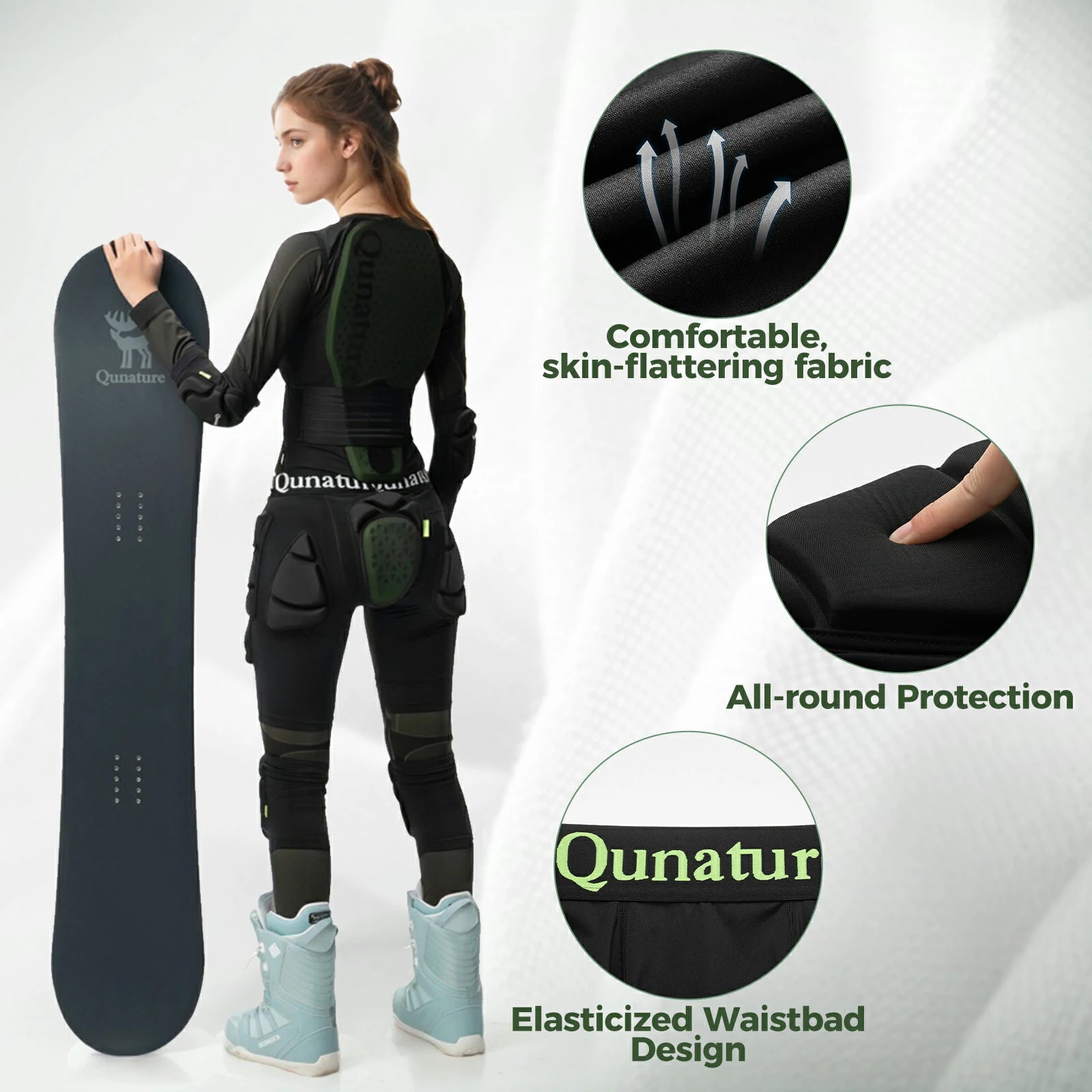 qunature snowboard impact shorts padded protective pants
