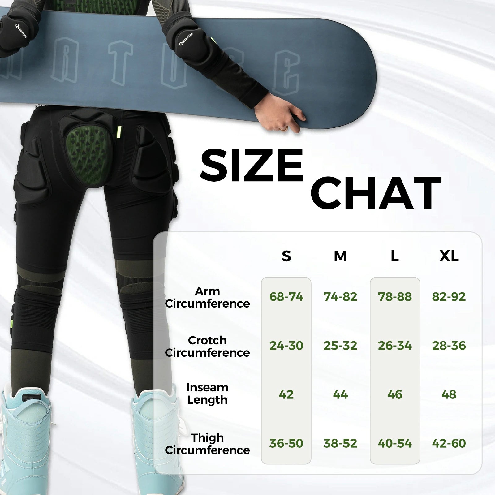 qunature snowboard impact shorts padded protective pants