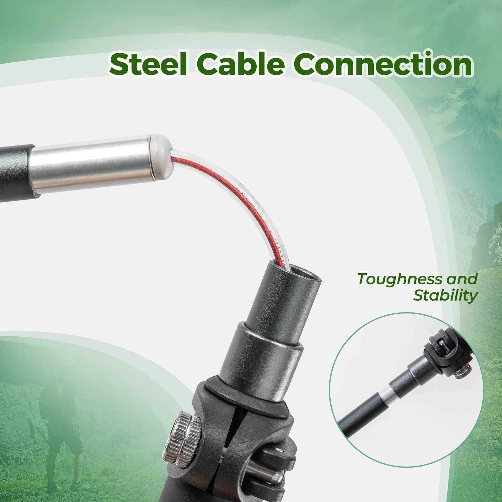 Qunature lightweight foldable trekking poles adjustable from 110 to 130cm, ideal for hiking, walking, and mountain adventures.