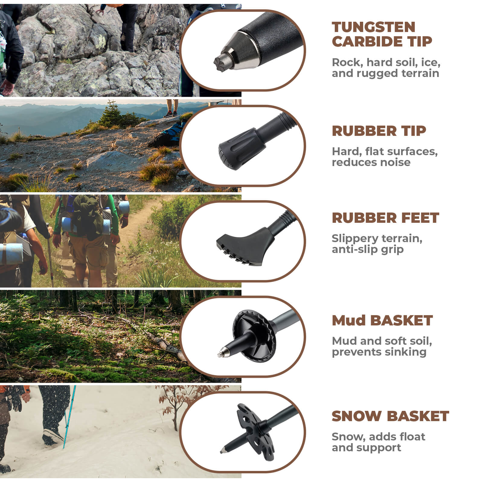 Qunature lightweight foldable trekking poles adjustable from 110 to 130cm, ideal for hiking, walking, and mountain adventures.