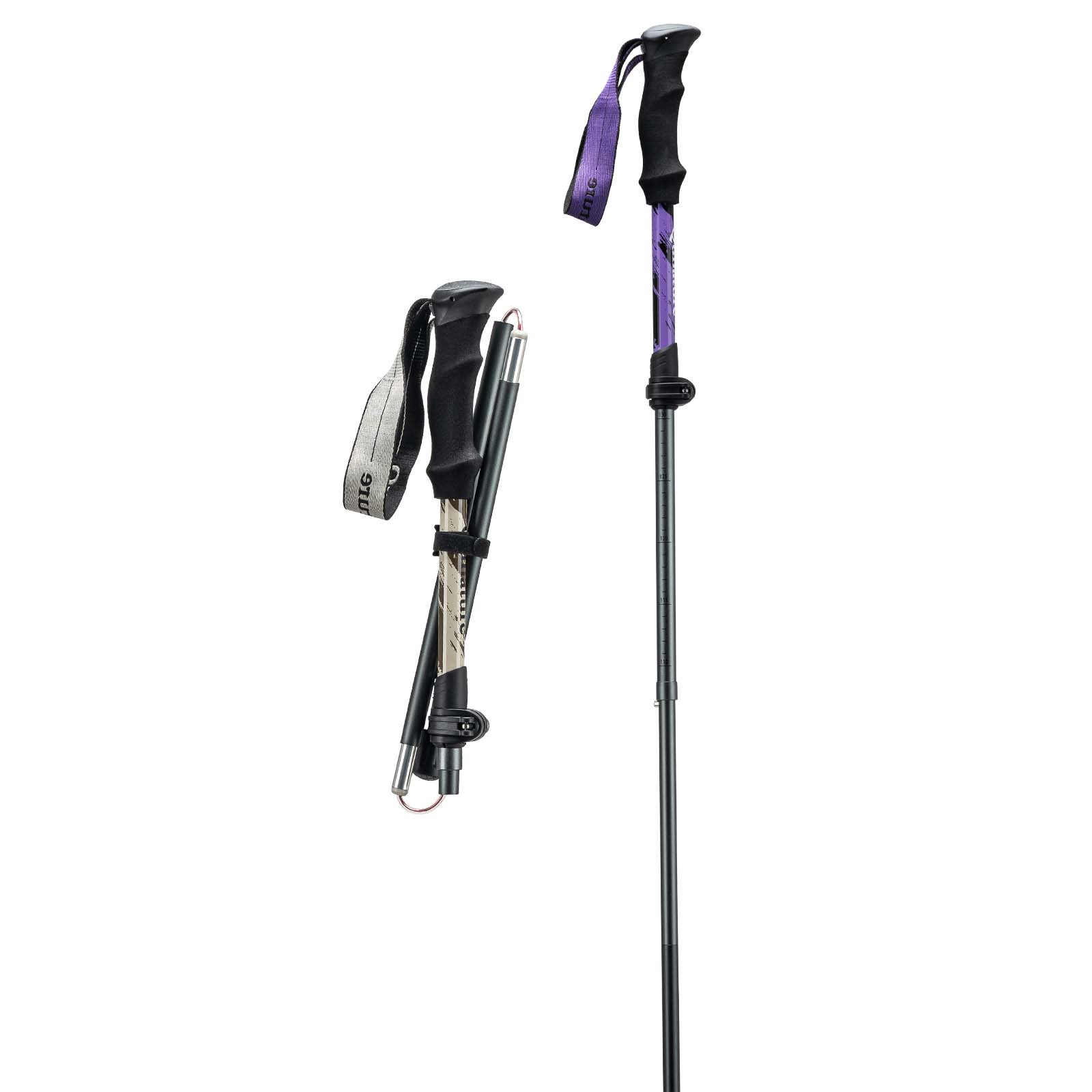 Qunature lightweight foldable trekking poles adjustable from 110 to 130cm, ideal for hiking, walking, and mountain adventures. #Color_Purple