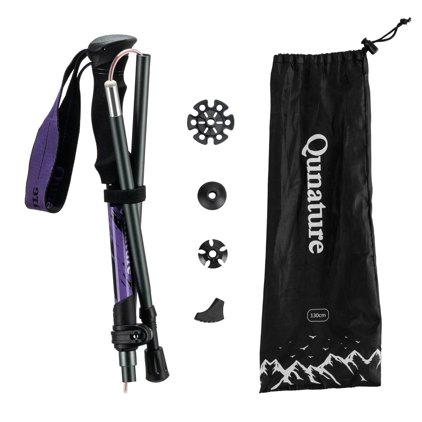 Qunature lightweight foldable trekking poles adjustable from 110 to 130cm, ideal for hiking, walking, and mountain adventures. #Color_Purple