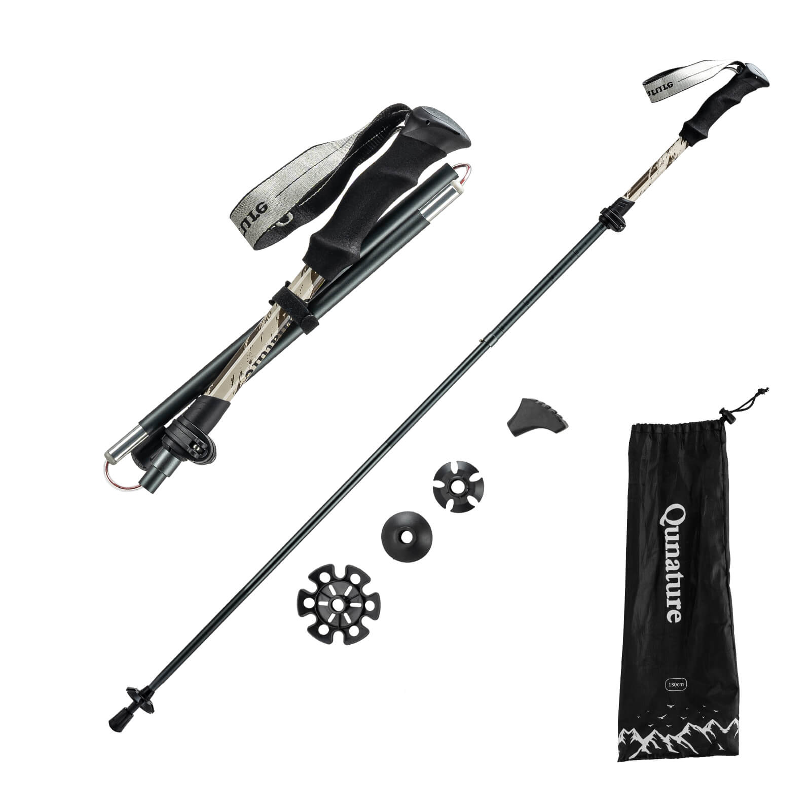 Qunature lightweight foldable trekking poles adjustable from 110 to 130cm, ideal for hiking, walking, and mountain adventures. #Color_Brown