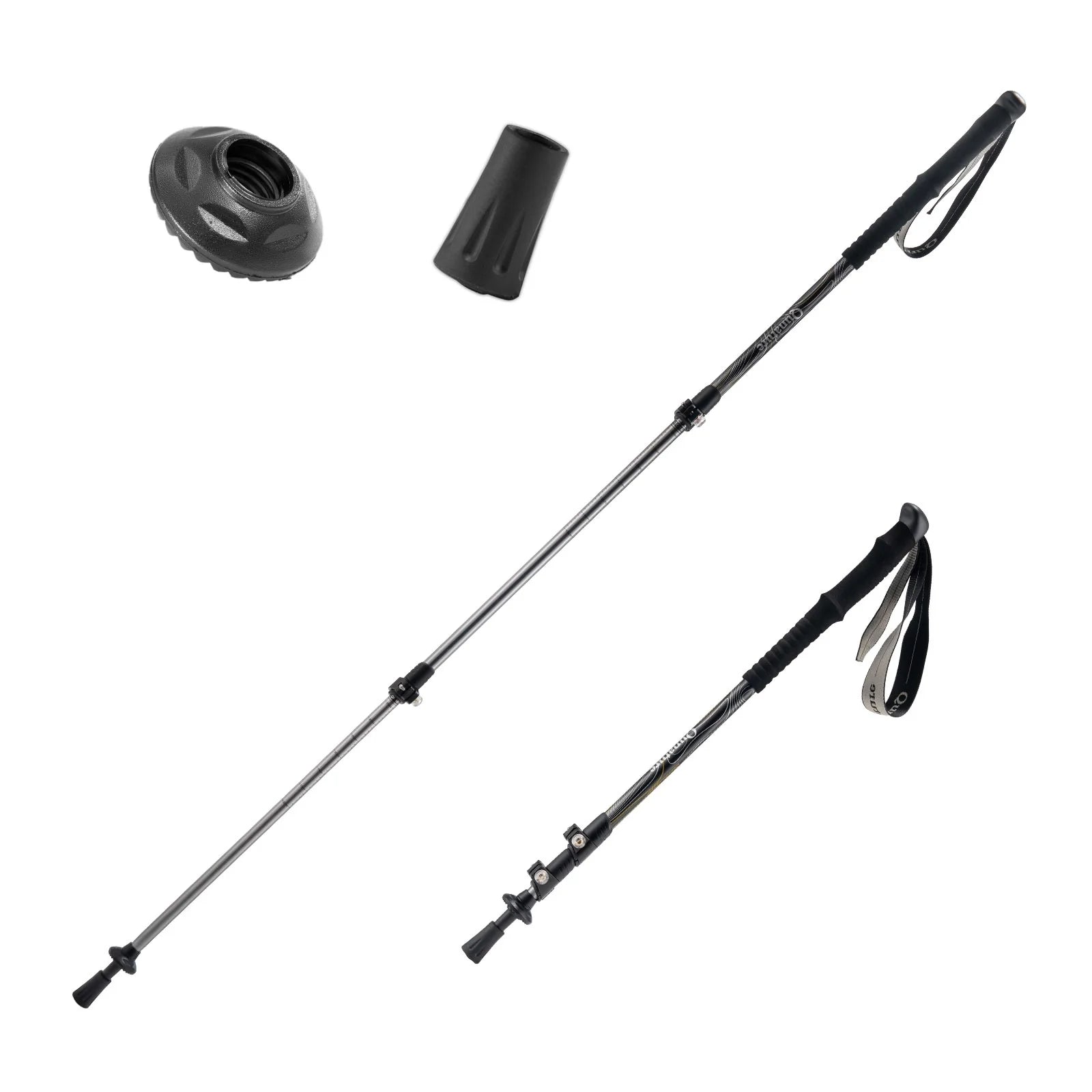 Two black hiking poles with accessories on a white background#COLOR_BLack
