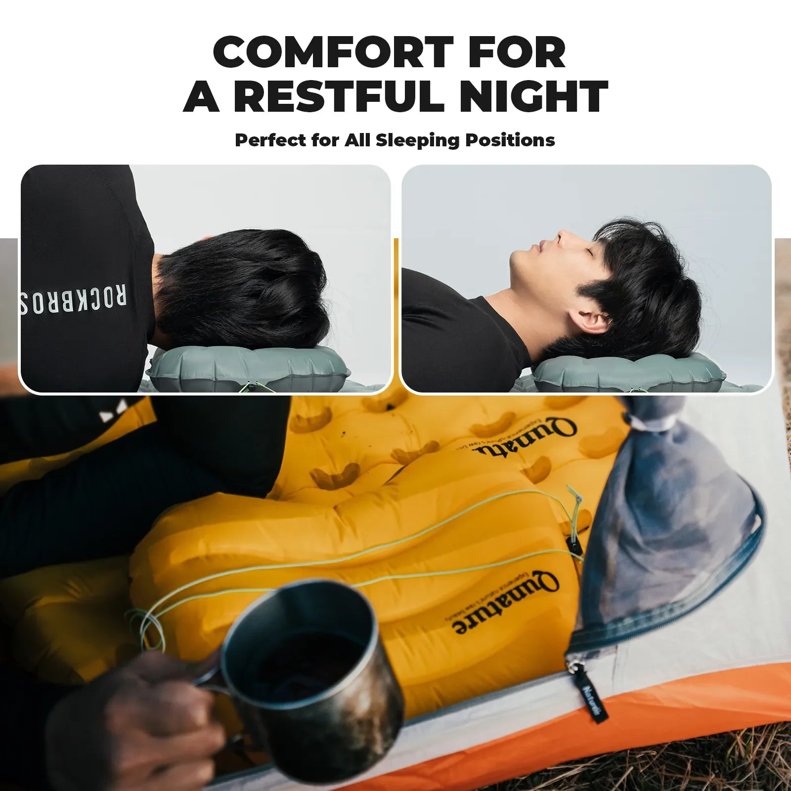 This ultralight camping pillow is height-adjustable for both flat and side