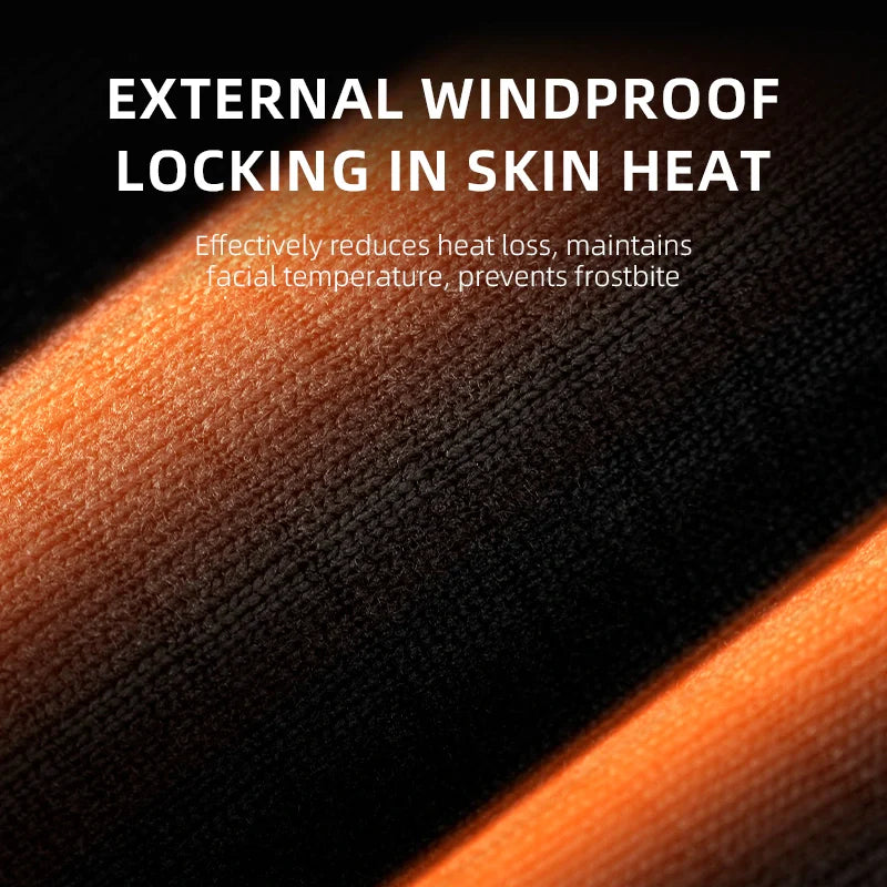 Text on a textured background about external windproofing and skin heat retention.