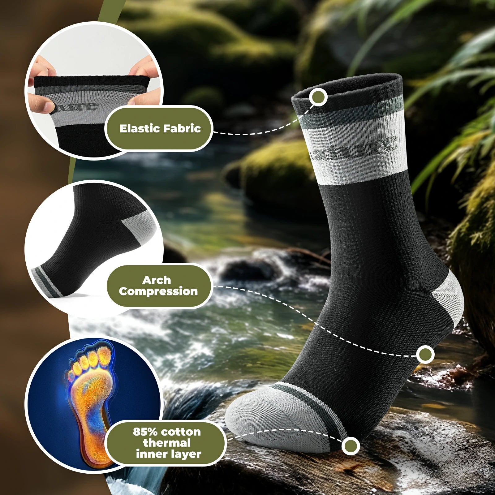 qunature mid-calf waterproof socks