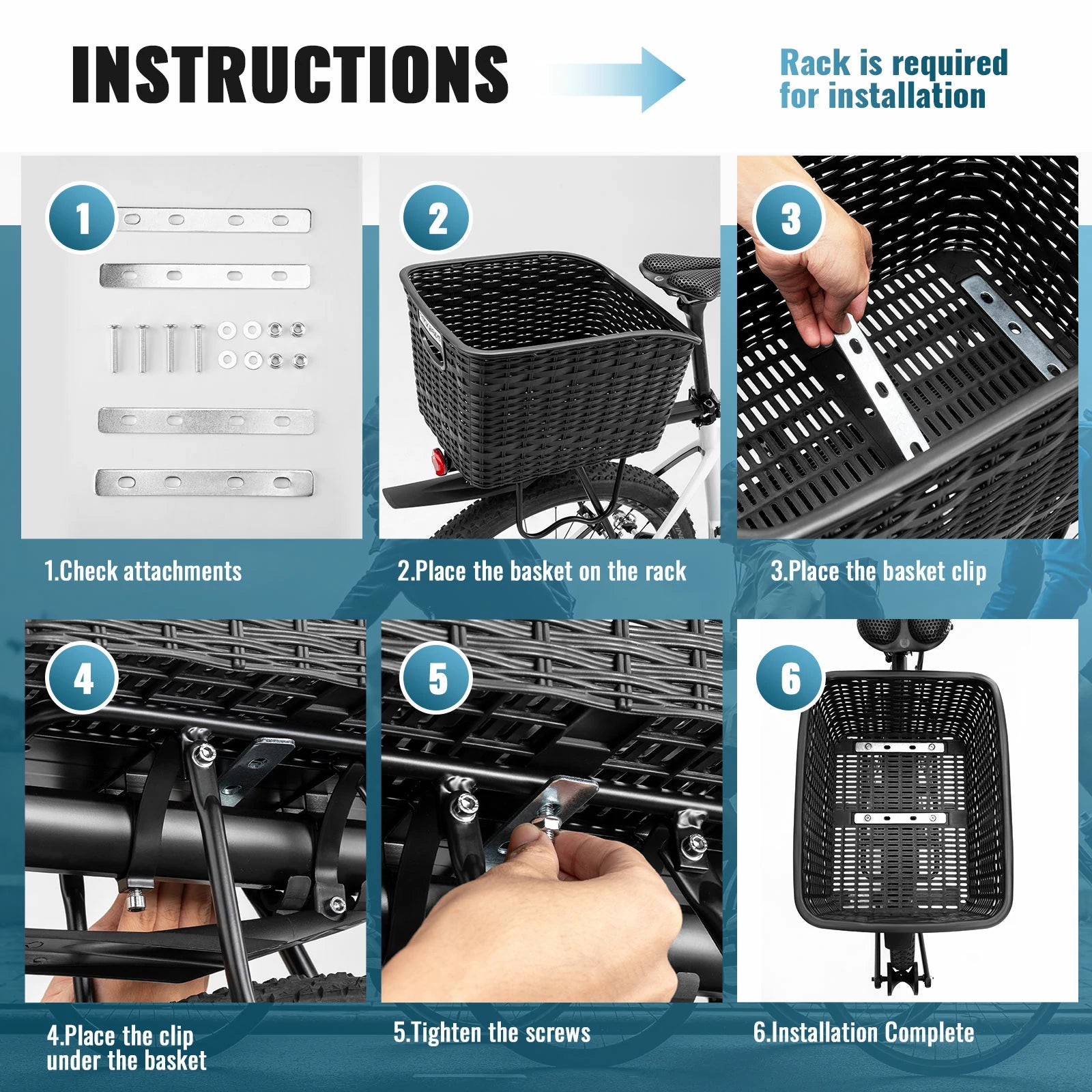 ROCKBROS rear rack bike basket large reflective 10kg load