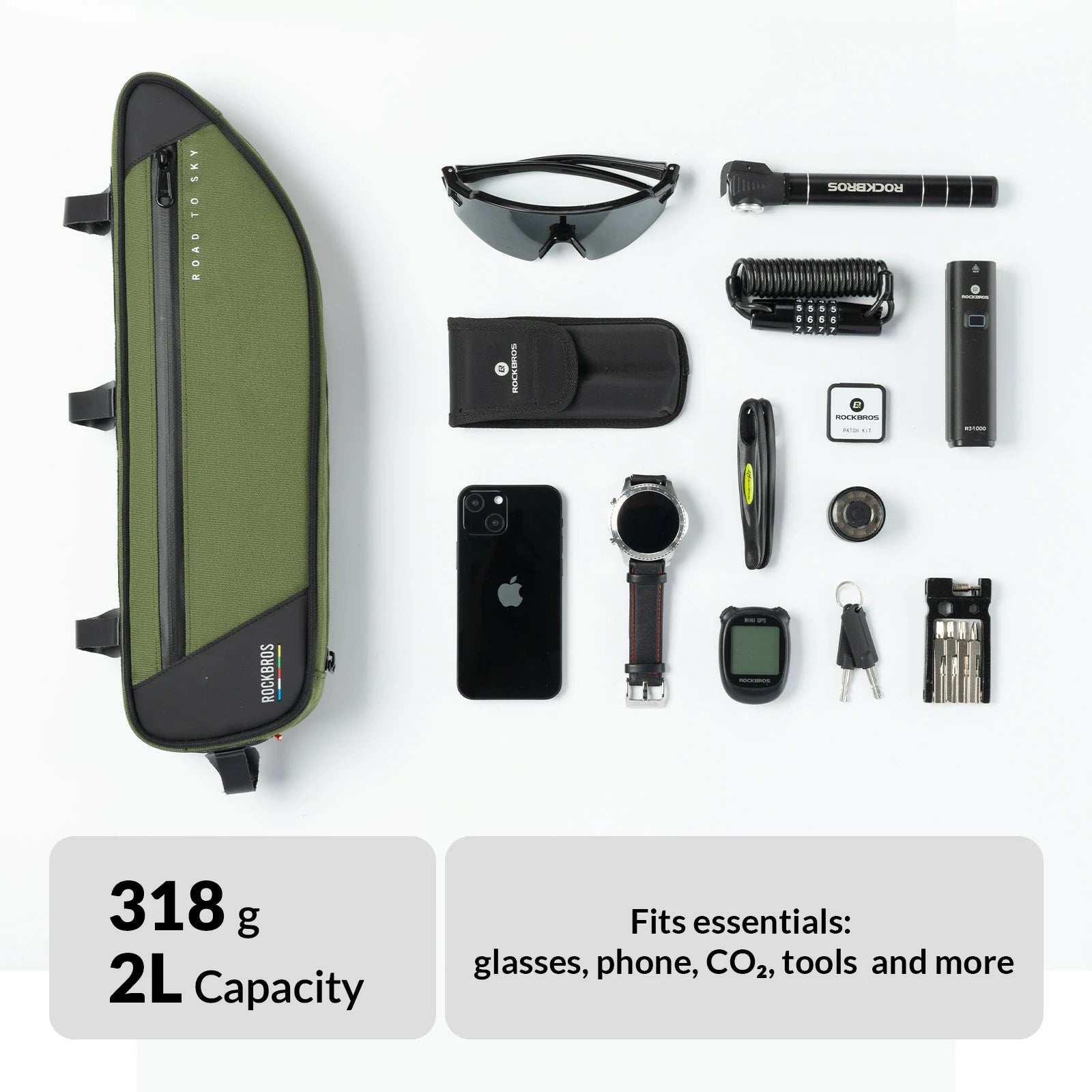 ROCKBROS Road to Sky Bike Frame Bag Reflective Waterproof Triangular Bag 2L
#Color_Army Green
