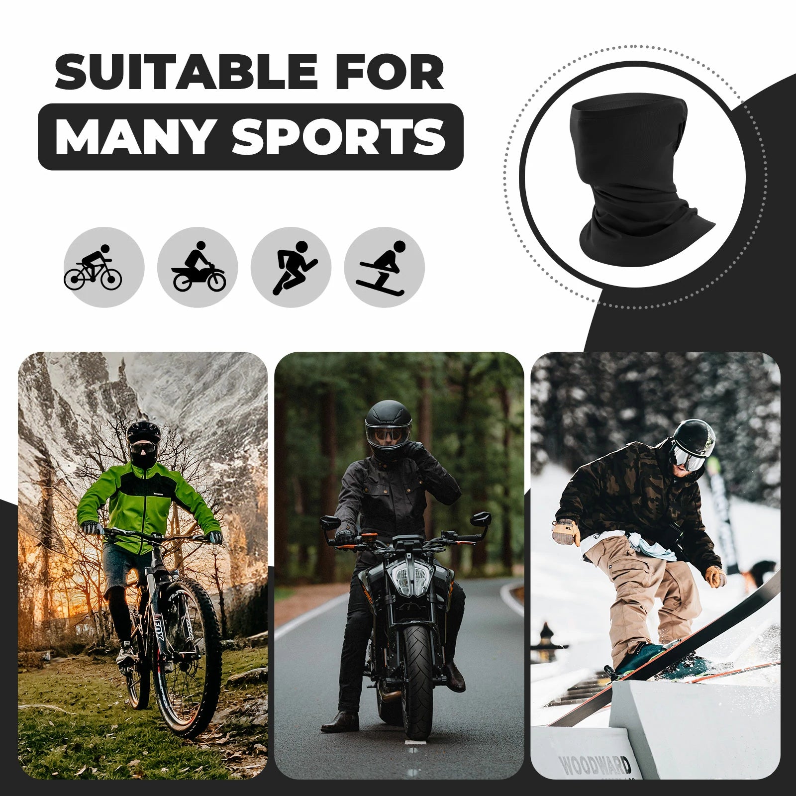 Road-to-Sky black half balaclava breathable cycling neck tube scarf#Color_Black
