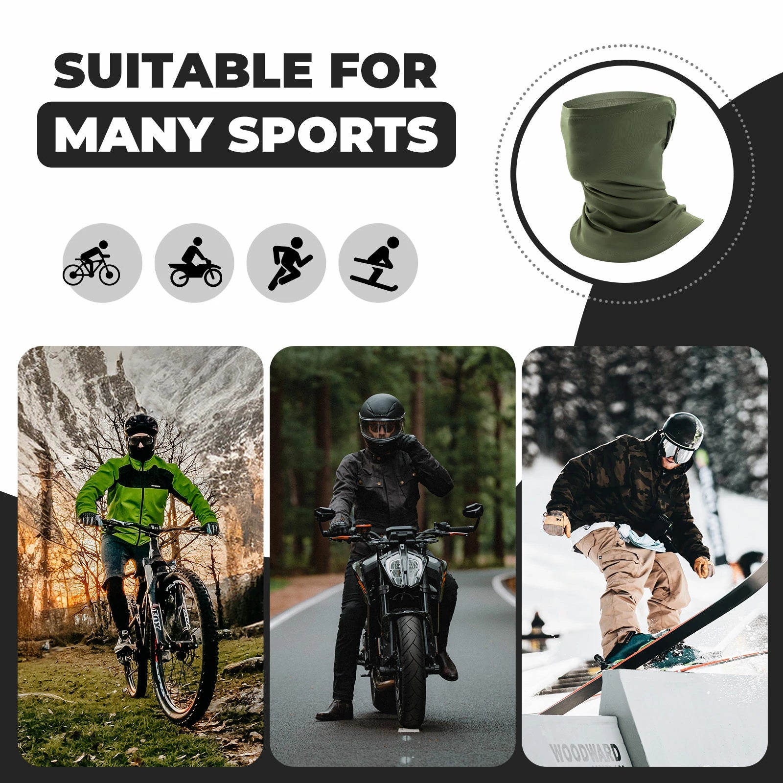Road-to-Sky dark green cycling neck gaiter bike scarf for outdoor riding#Color_Green
