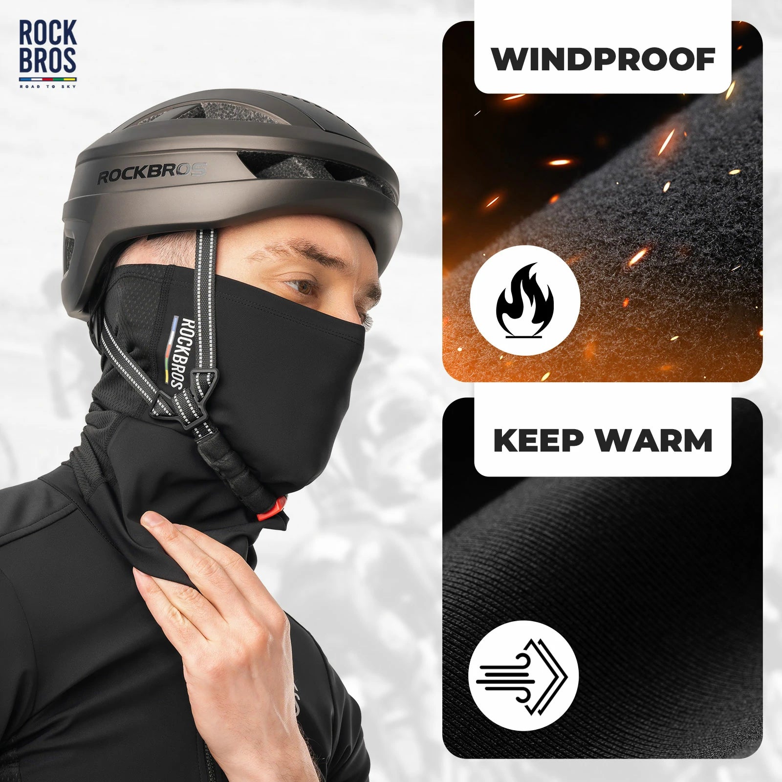 Road-to-Sky black cycling neck gaiter bike scarf for outdoor riding