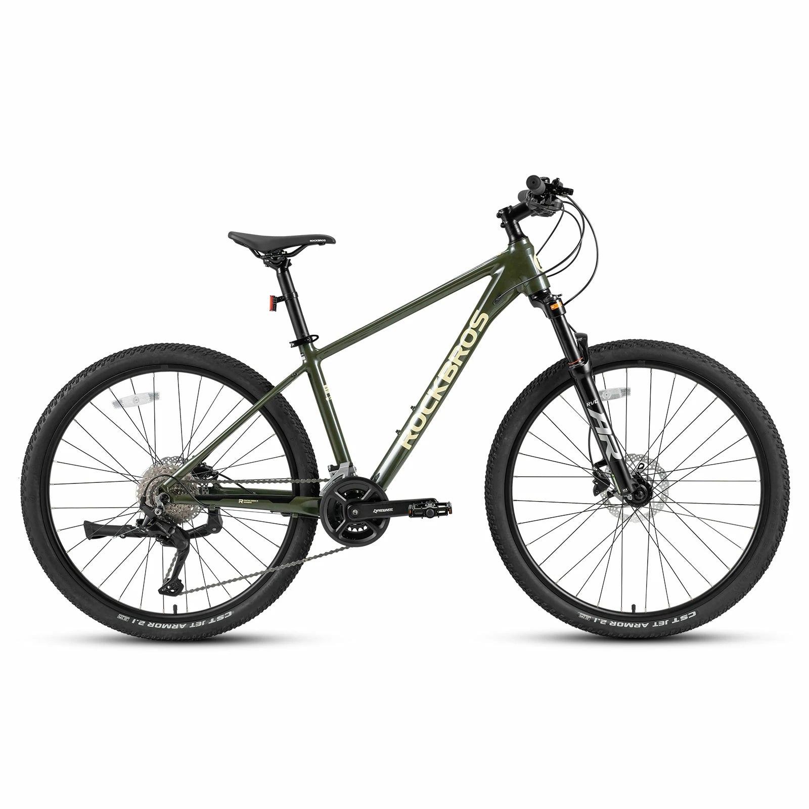 Rockbros 27.5 inch aluminium mountain bike in green with suspension fork and disc brakes#color_green