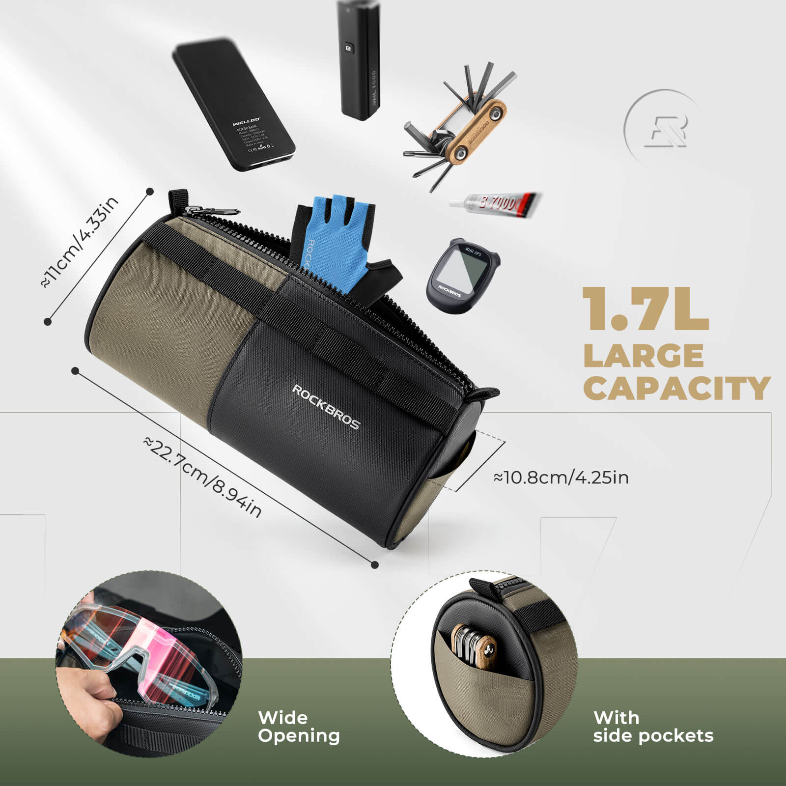 ROCKBROS 1.7L bicycle handlebar bag with detachable shoulder strap, ideal for daily rides and quick-access storage on the go.