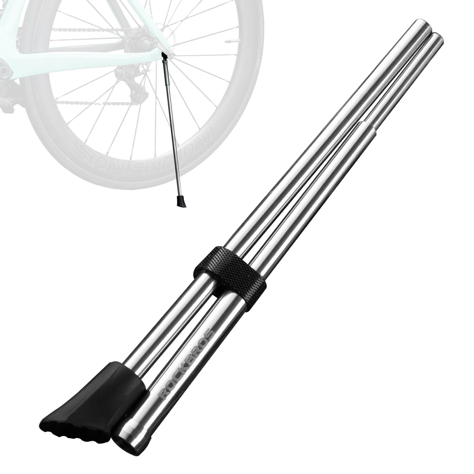 rockbros silver aluminium folding kickstand locked #Style_Stainless steel