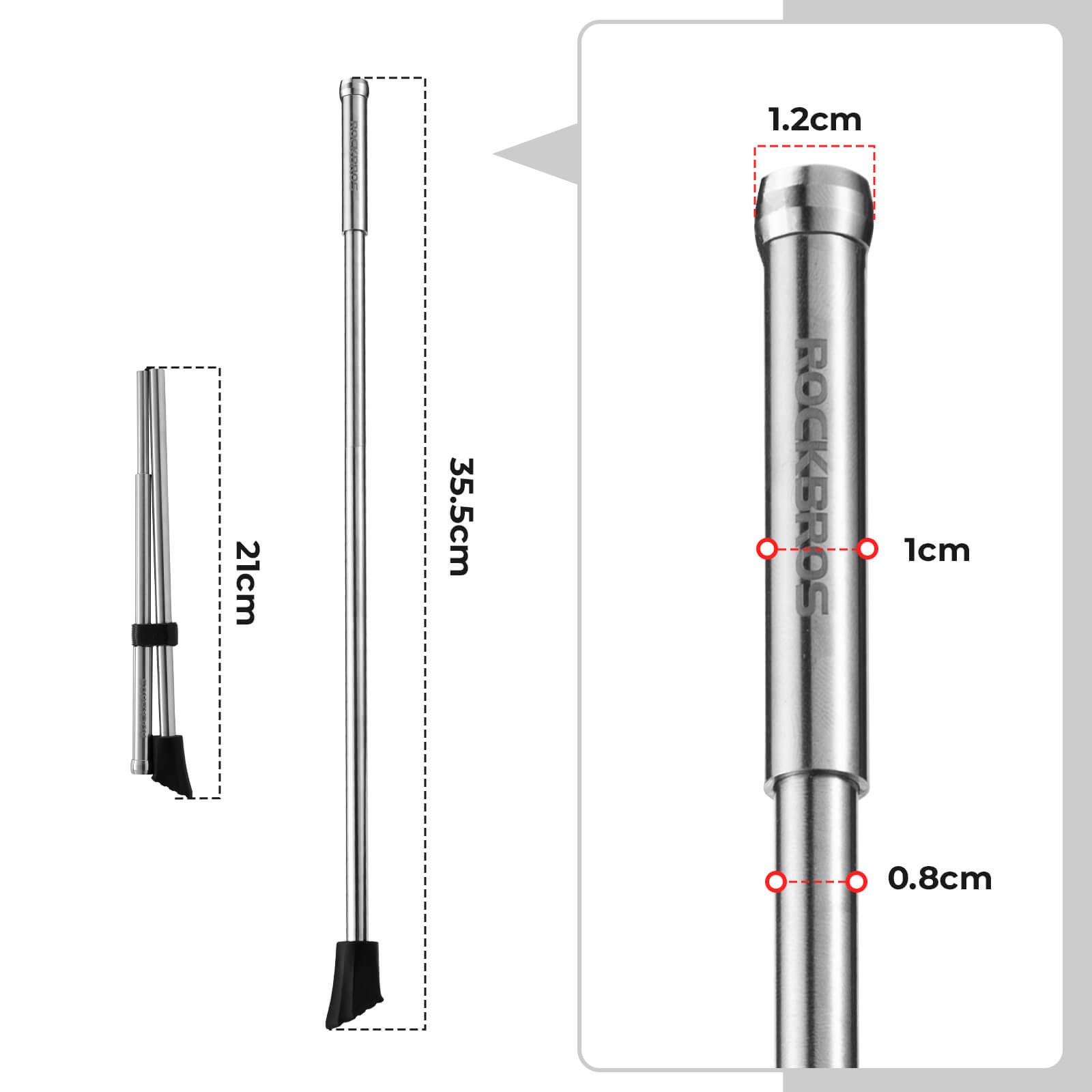 rockbros silver aluminium folding kickstand locked #Style_Stainless steel