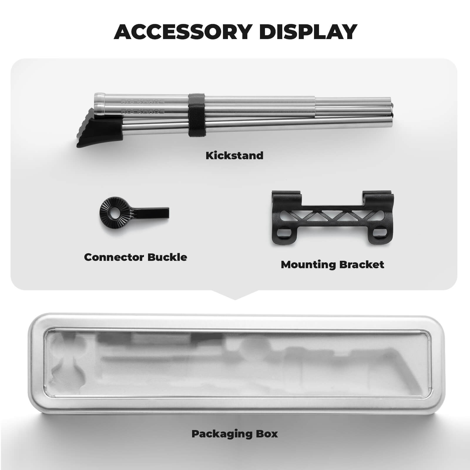 rockbros silver aluminium folding kickstand locked #Style_Stainless steel