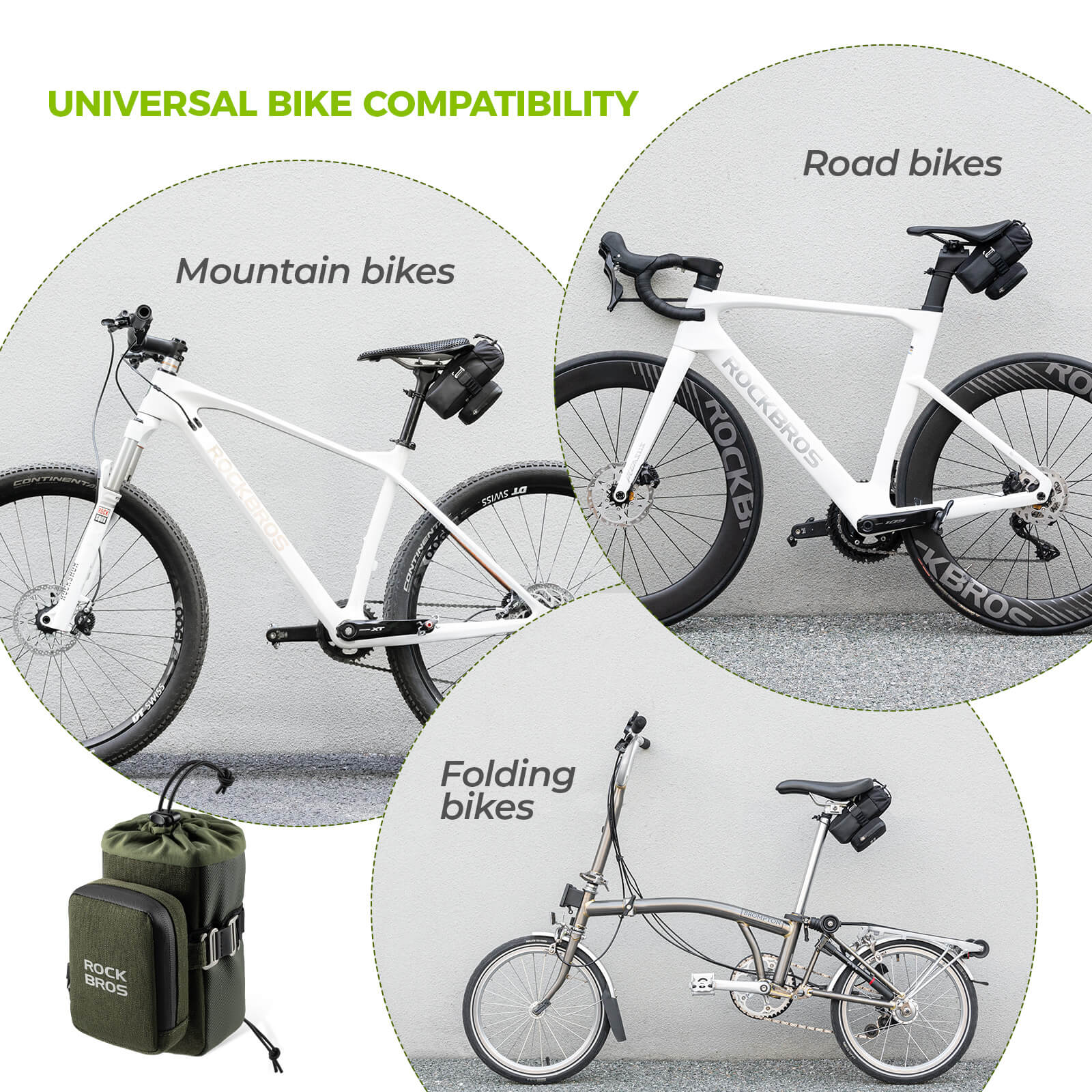 rockbros 2-in-1 black saddle bag with built-in bottle cage, 1.5 l waterproof pu shell and reflective trim