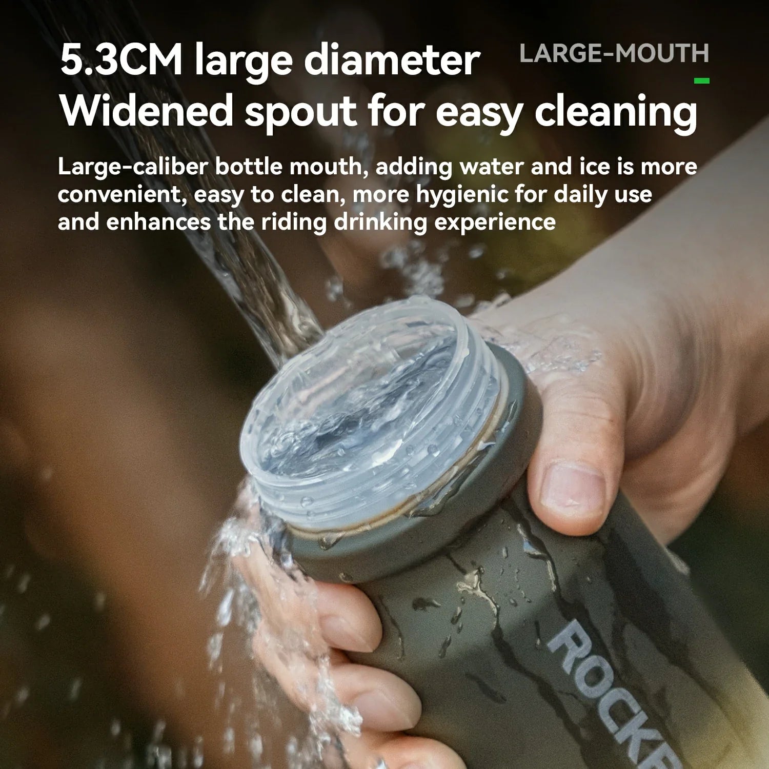 ROCKBROS lightweight bike bottle with pull-top lid, available in 600ml and 750ml sizes, designed for easy hydration during cycling. #Color_Gradient Gray White (750ml)