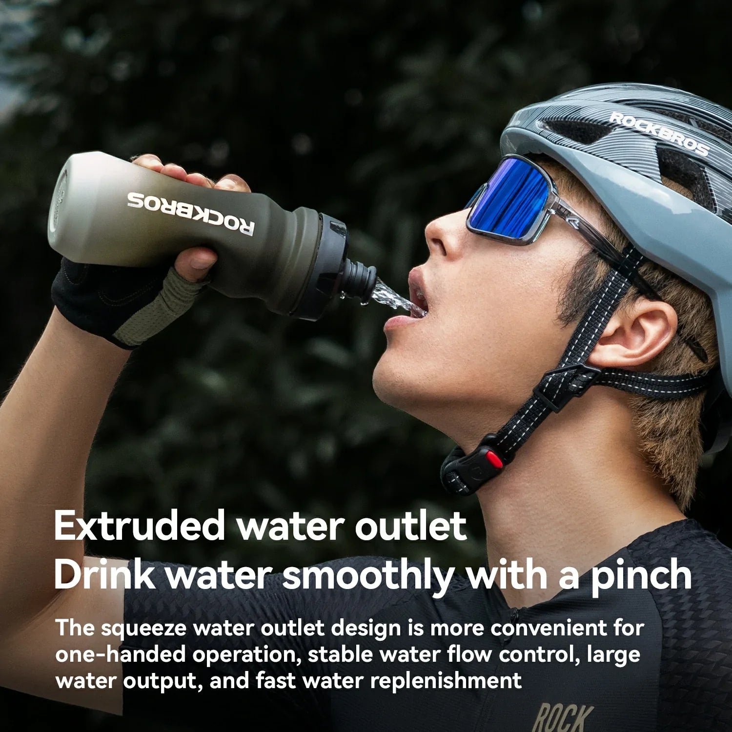 ROCKBROS lightweight bike bottle with pull-top lid, available in 600ml and 750ml sizes, designed for easy hydration during cycling. #Color_Gradient Gray White (600ml)