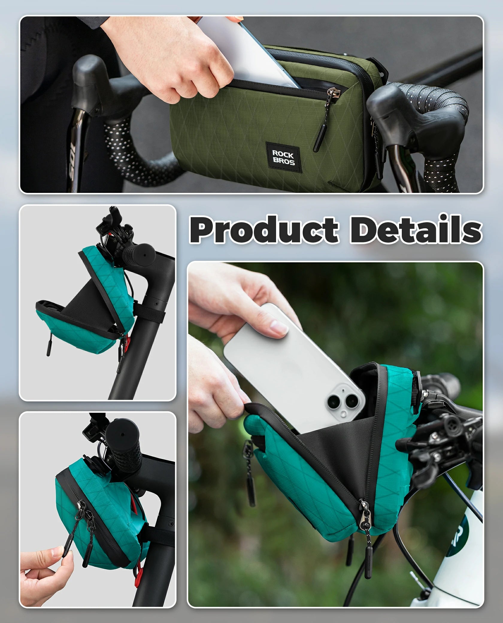 ROCKBROS bike handlebar bag, versatile crossbody bag, 2.1L capacity, durable and practical for cycling.