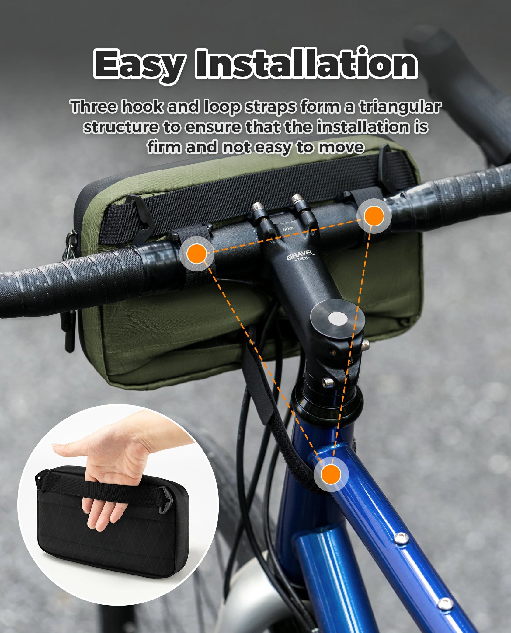 ROCKBROS bike handlebar bag, versatile crossbody bag, 2.1L capacity, durable and practical for cycling.