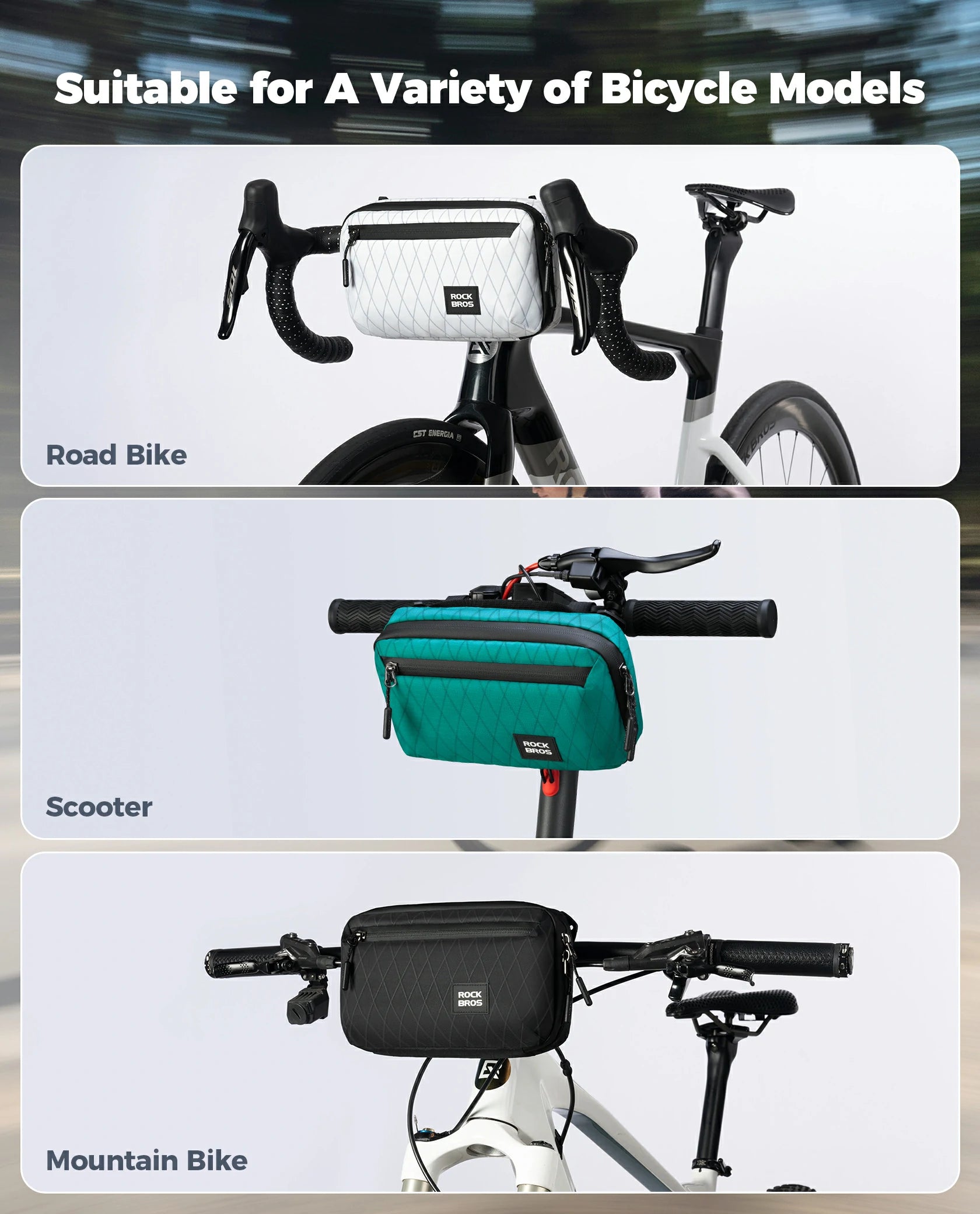 ROCKBROS bike handlebar bag, versatile crossbody bag, 2.1L capacity, durable and practical for cycling.