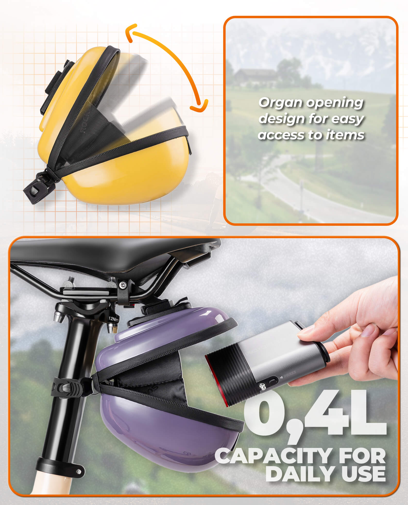 rockbros matte-black hard-shell saddle bag