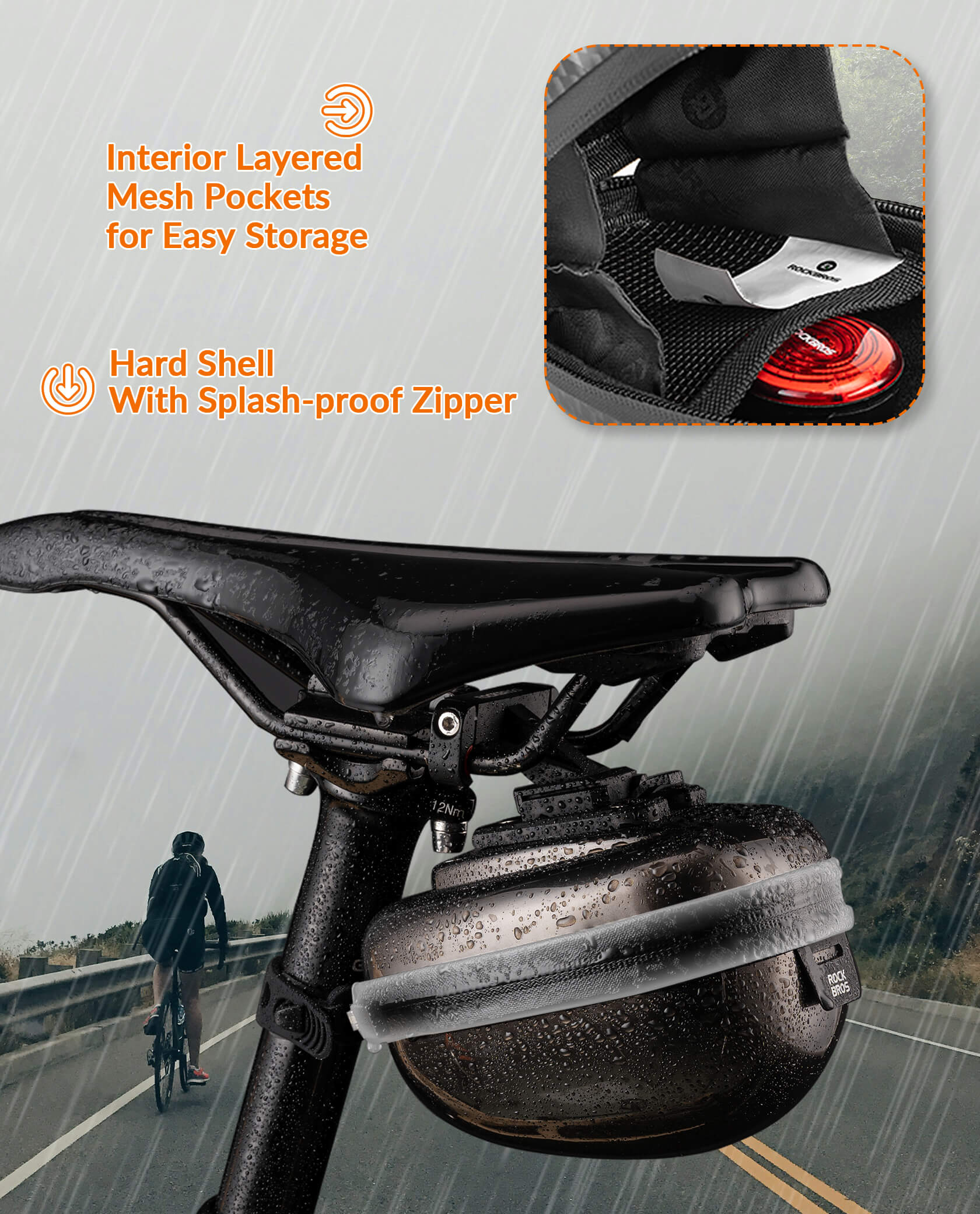 rockbros matte-black hard-shell saddle bag