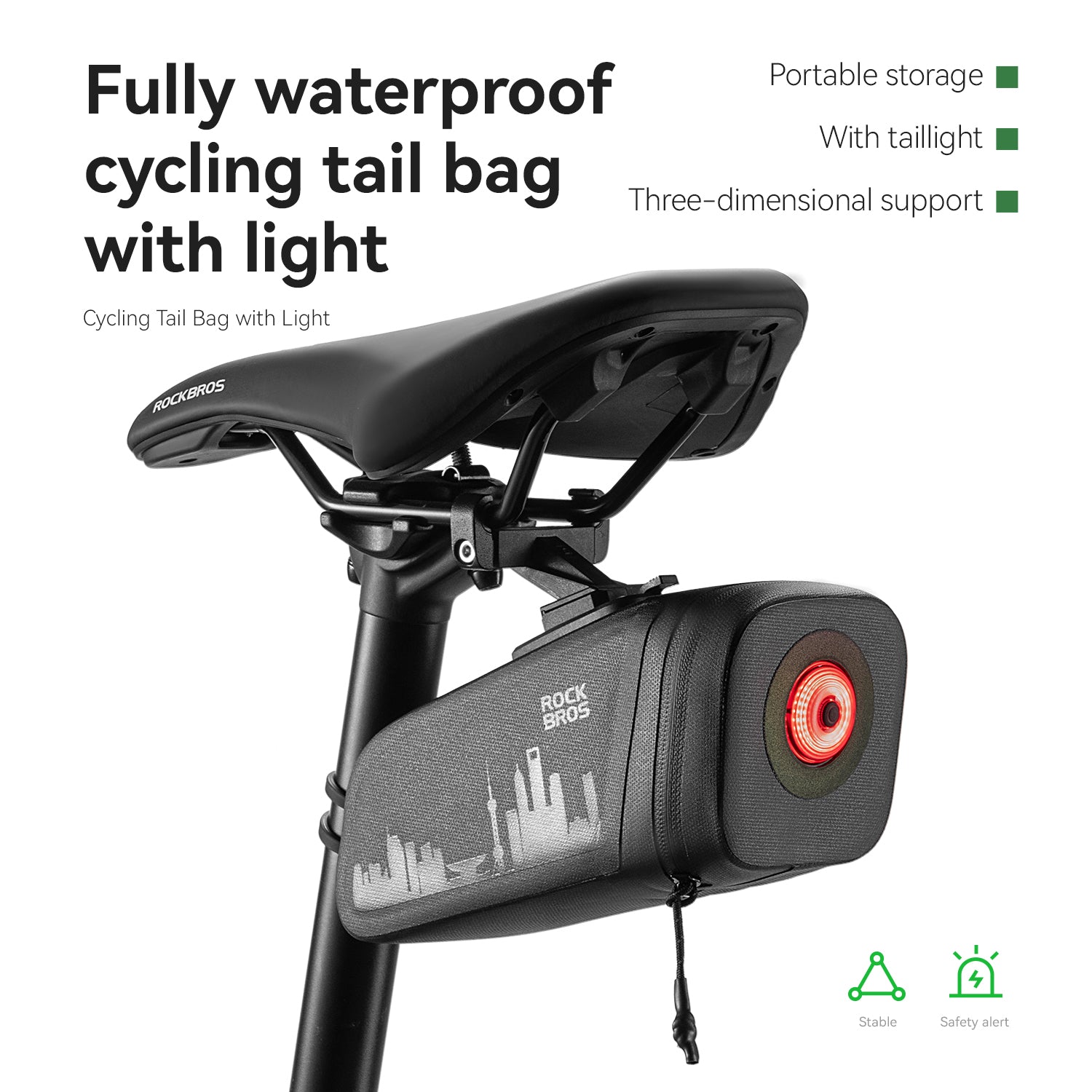 ROCKBROS Bike Saddle Bag Waterproof with Brake Sensor Tail Light - AS-141
