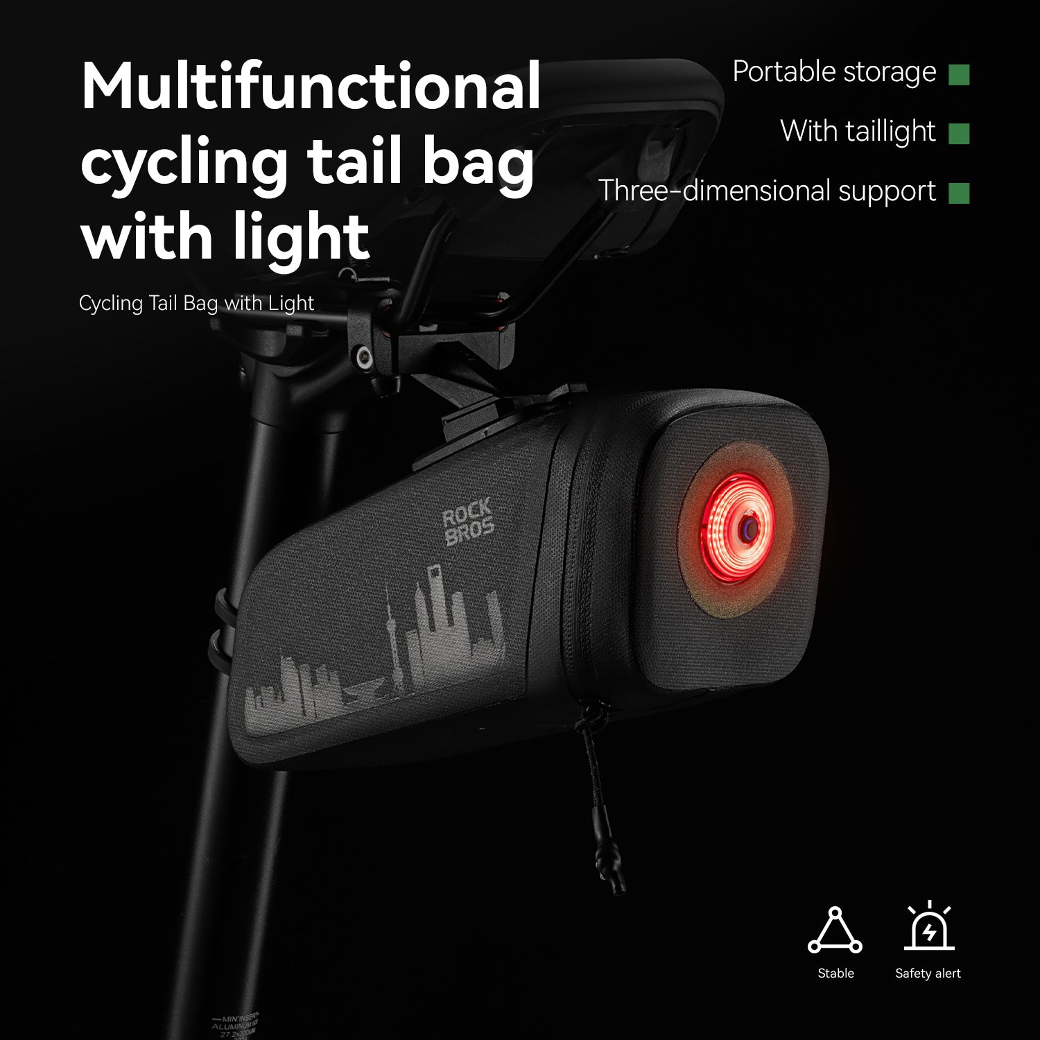 ROCKBROS Bike Saddle Bag Waterproof with Brake Sensor Tail Light - AS-141