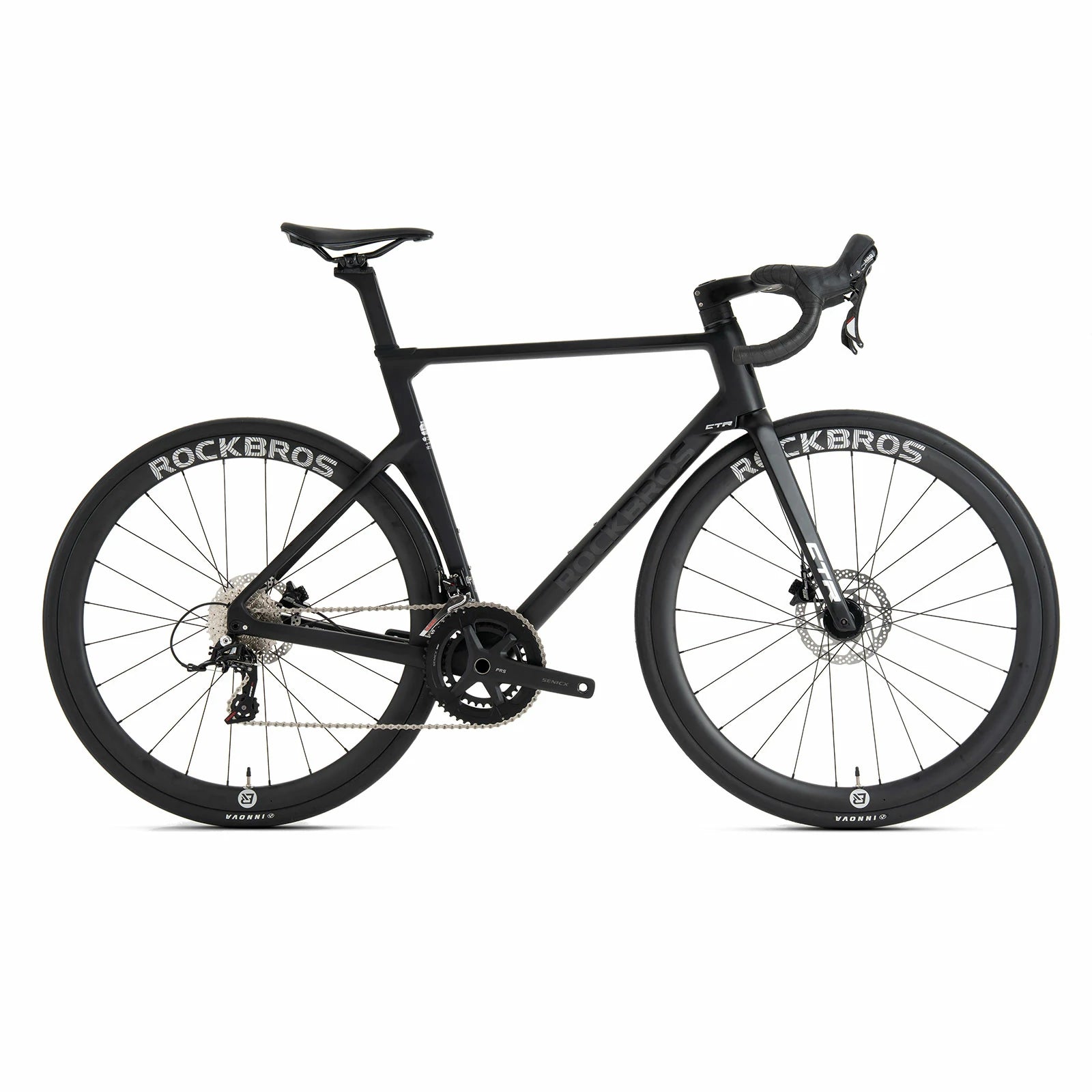 Rockbros carbon road bike in deep black with disc brakes and integrated carbon handlebar#COLOR_Black