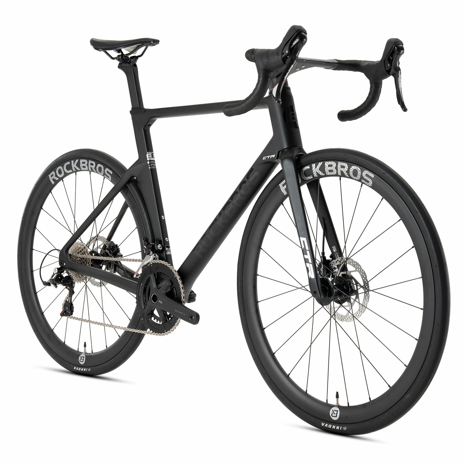 Rockbros carbon road bike in deep black with disc brakes and integrated carbon handlebar#COLOR_Black