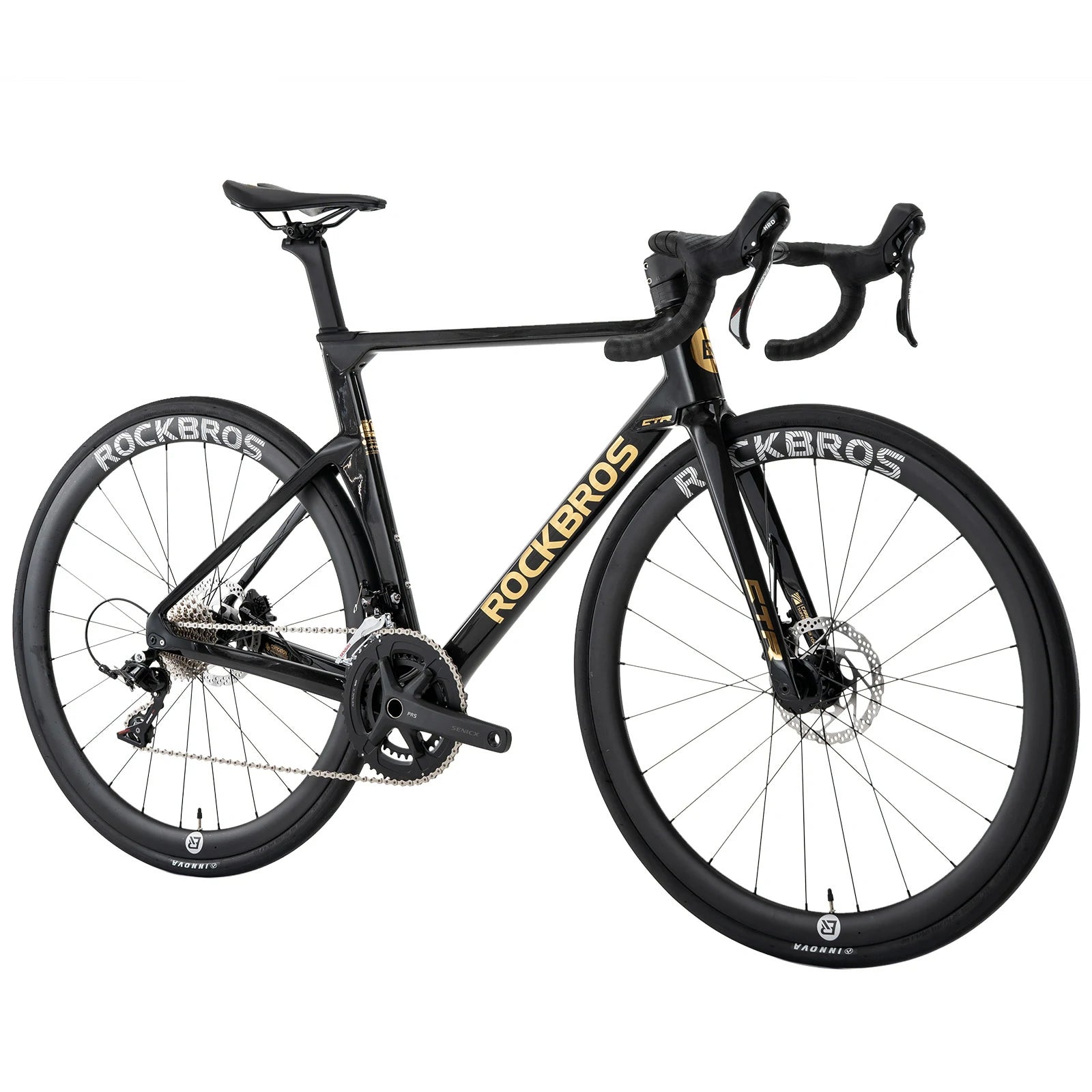 Rockbros carbon road bike in deep black with disc brakes and integrated carbon handlebar#COLOR_Shiny Black