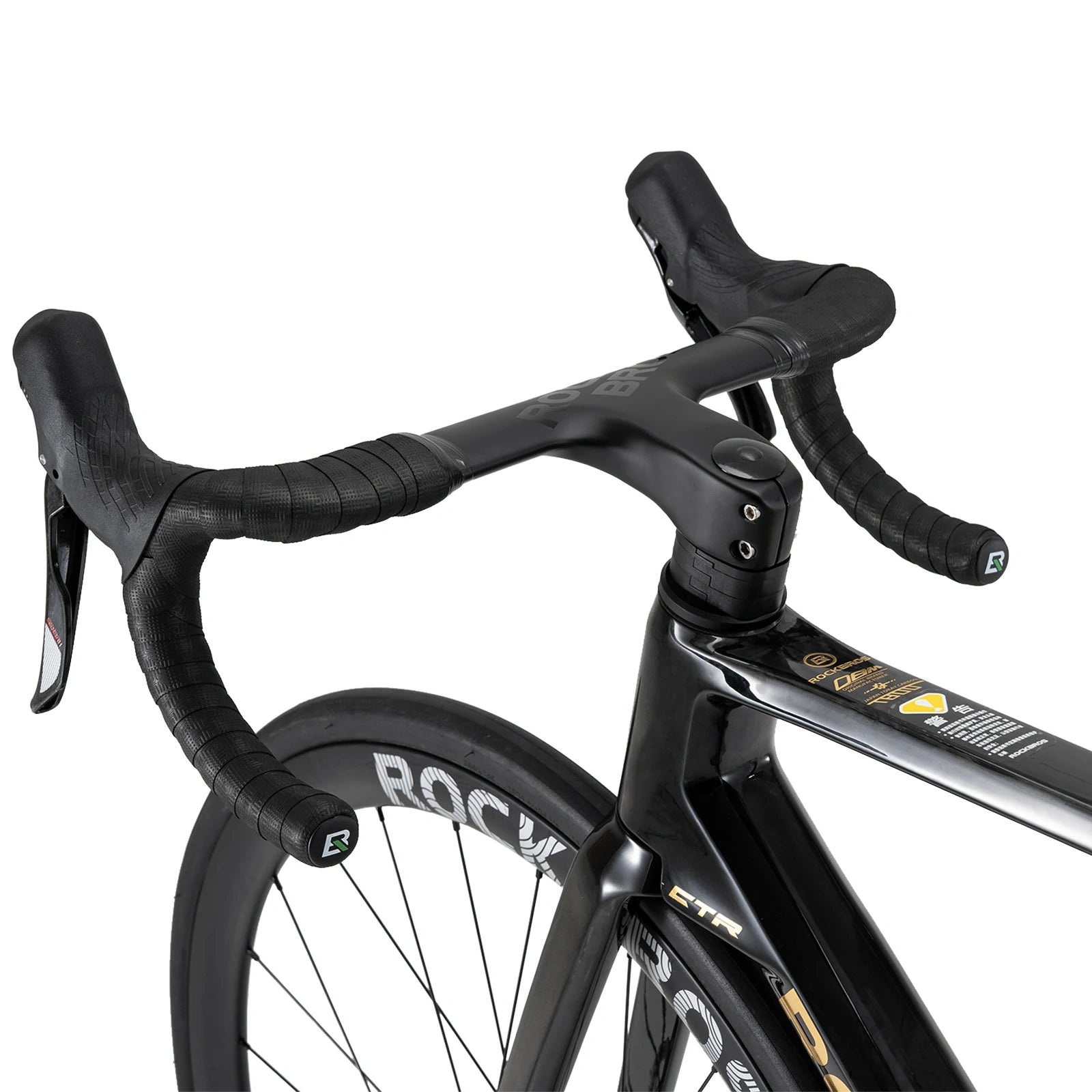 Rockbros carbon road bike in deep black with disc brakes and integrated carbon handlebar#COLOR_Shiny Black