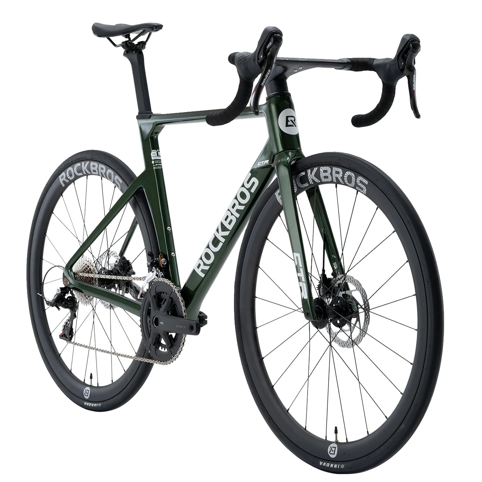 Rockbros carbon road bike in deep black with disc brakes and integrated carbon handlebar#COLOR_Dark Green