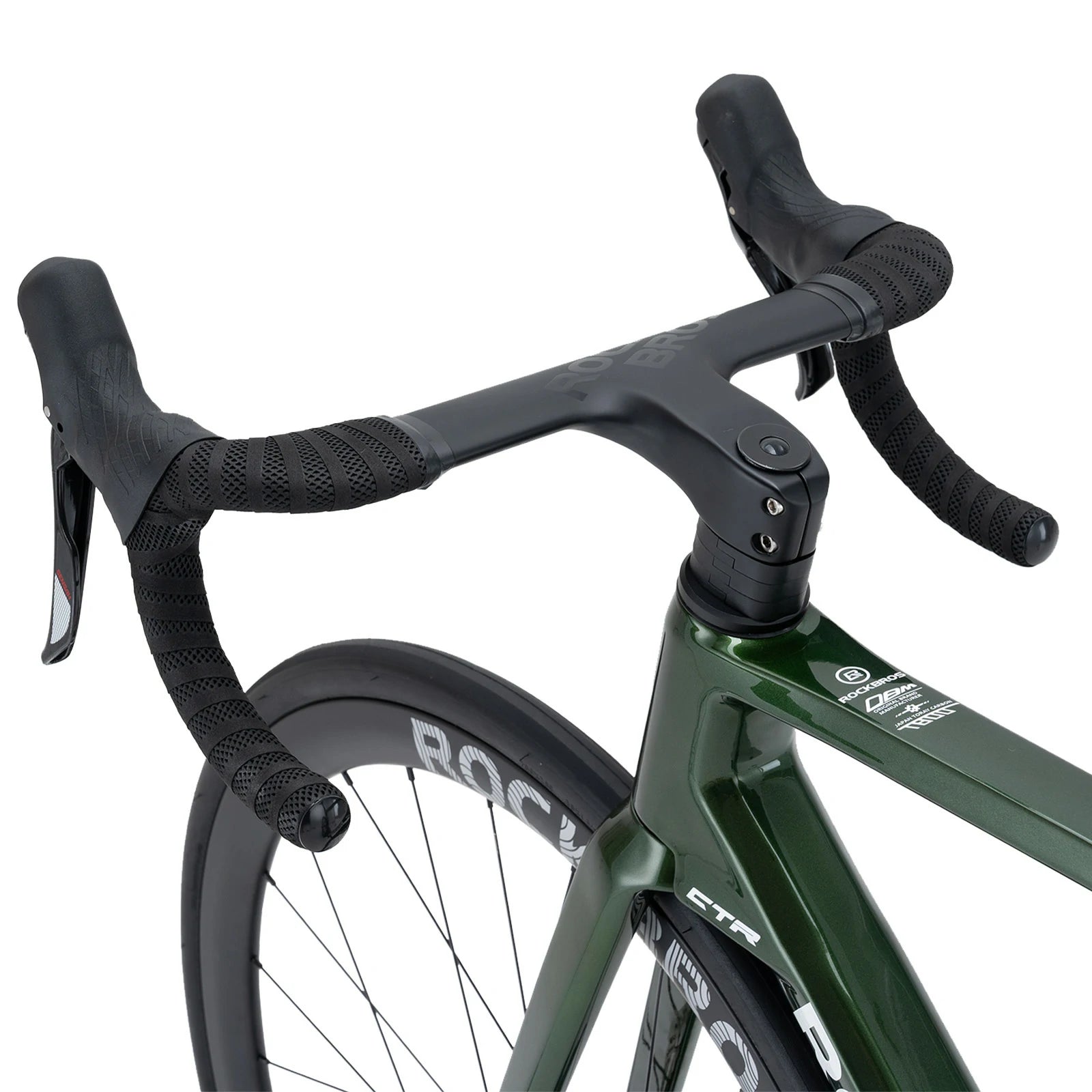 Rockbros carbon road bike in deep black with disc brakes and integrated carbon handlebar#COLOR_Dark Green