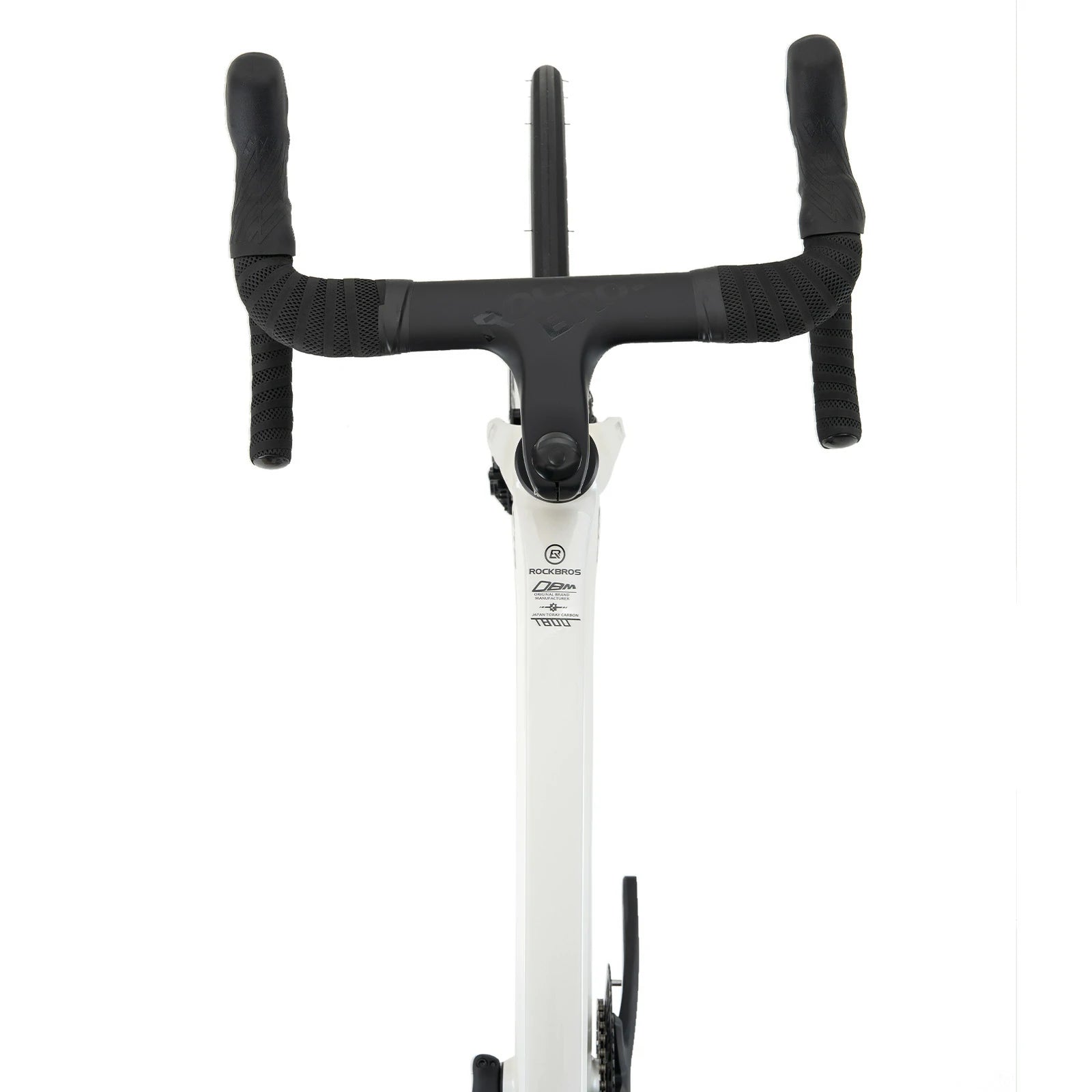 Rockbros carbon road bike in deep black with disc brakes and integrated carbon handlebar#COLOR_White