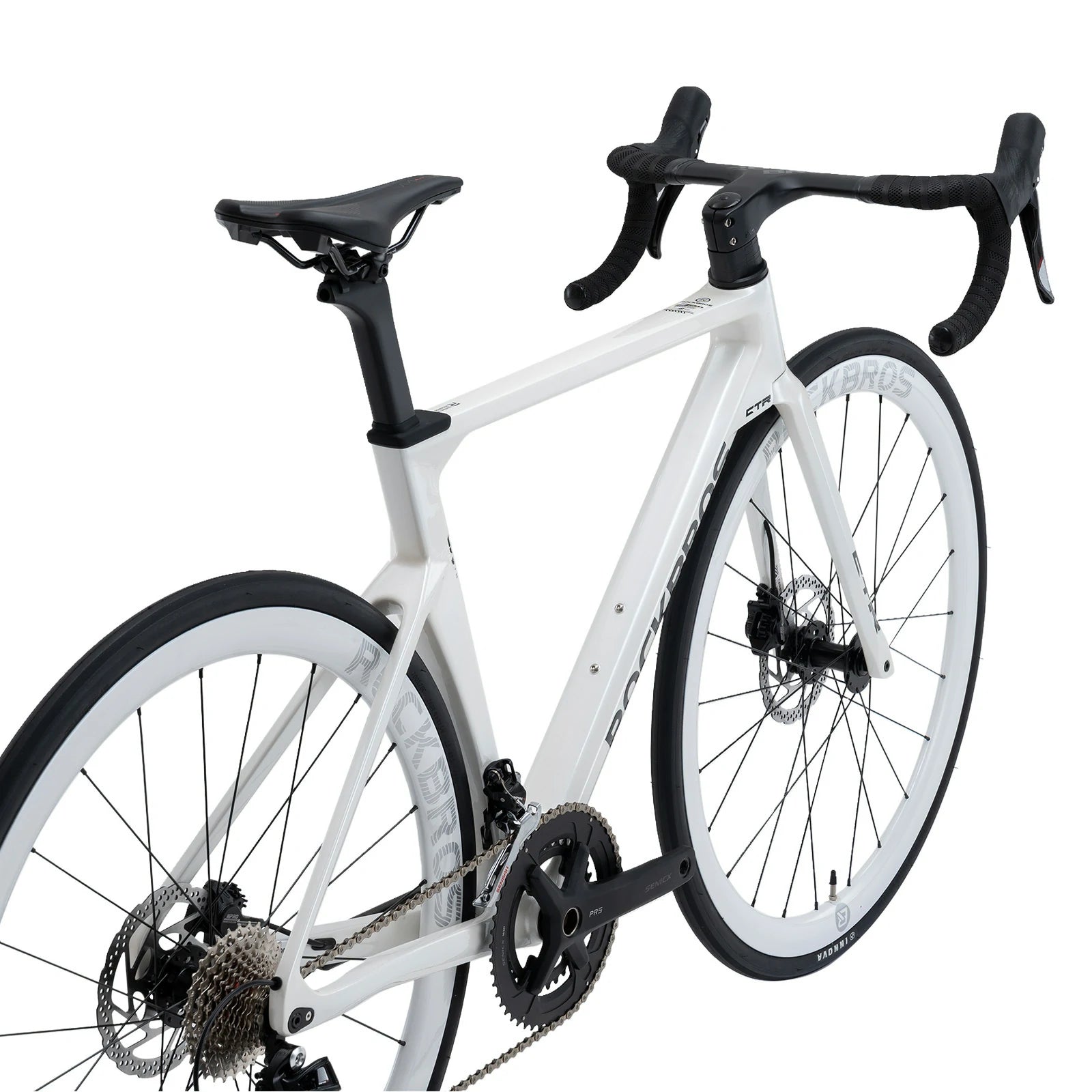 Rockbros carbon road bike in deep black with disc brakes and integrated carbon handlebar#COLOR_White