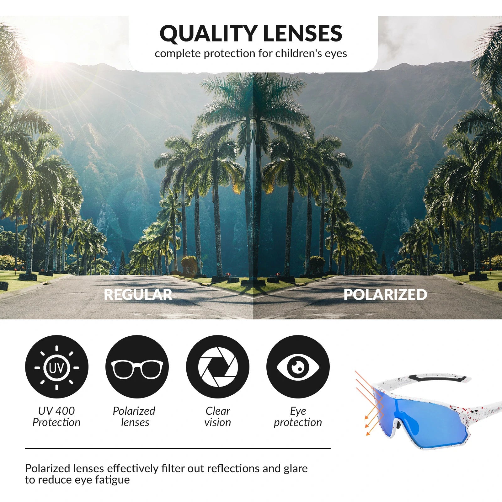 ROCKBROS Children's Cycling glasses UV400 Protection Sunglasses for Boys Girls #Color_Black & White