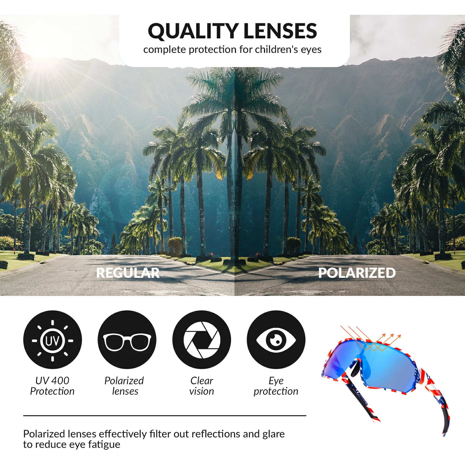 ROCKBROS Children's Cycling glasses UV400 Protection Sunglasses for Boys Girls #Color_Black Blue