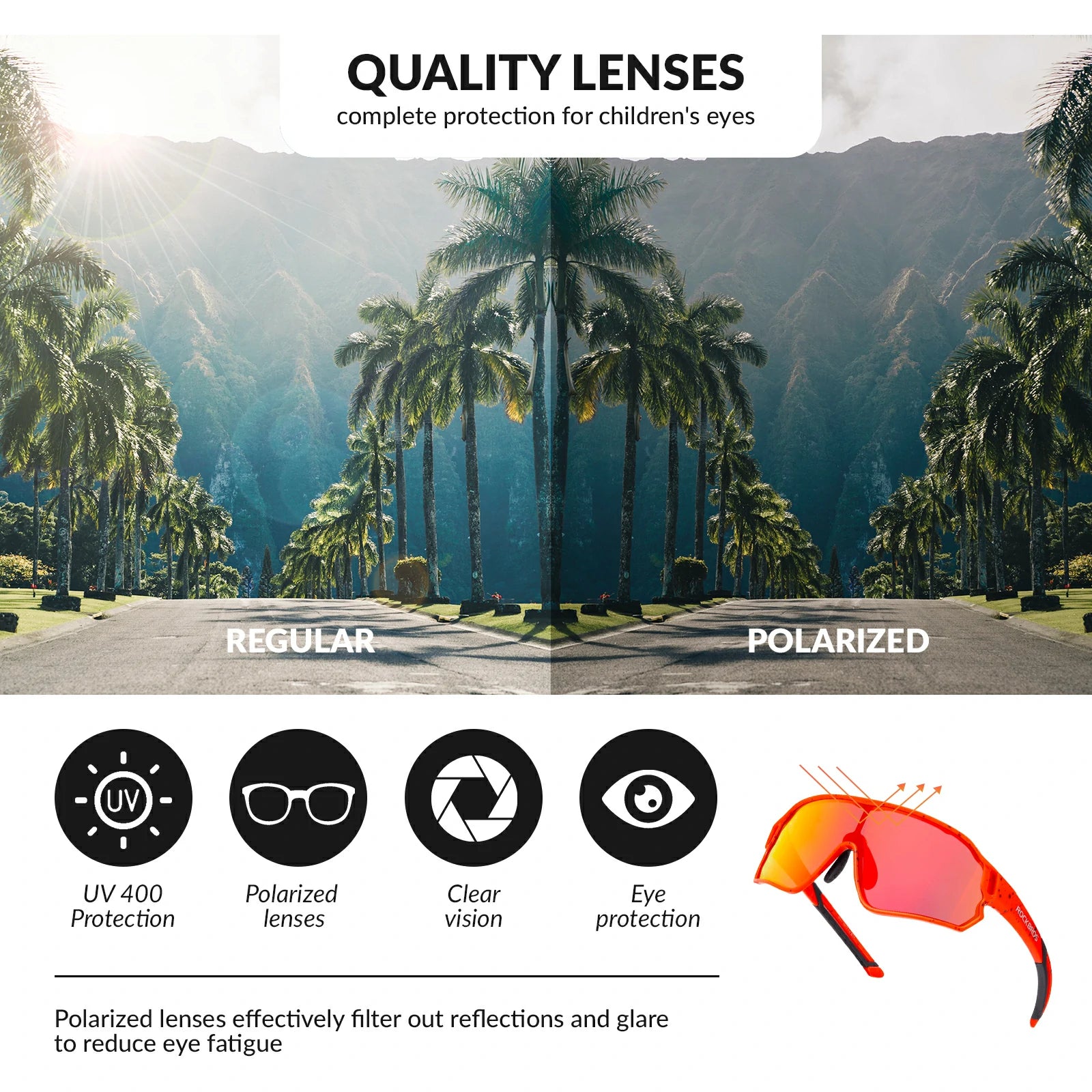 ROCKBROS Children's Cycling glasses UV400 Protection Sunglasses for Boys Girls #Color_Red