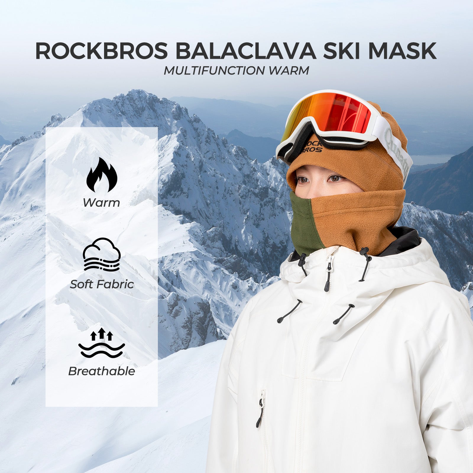 rockbros thermal fleece balaclava in black, windproof and breathable