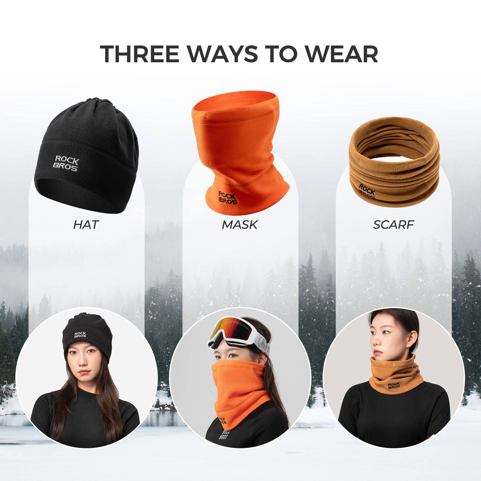 rockbros thermal fleece balaclava in black, windproof and breathable