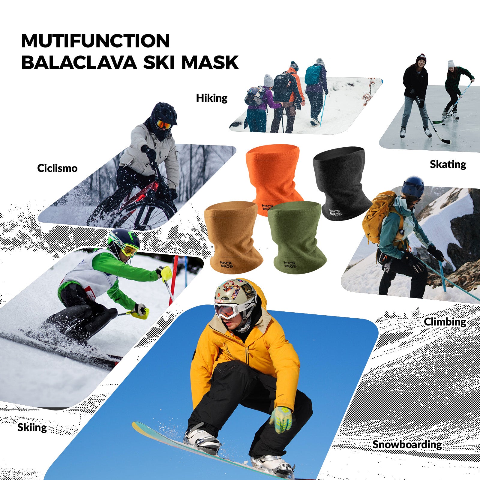 rockbros thermal fleece balaclava in black, windproof and breathable